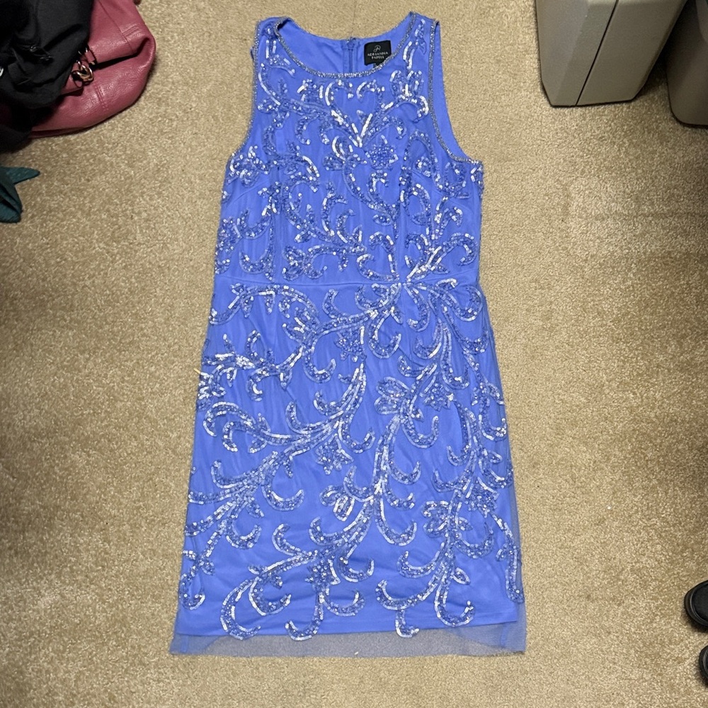 Adrianna Papell Blue Midi Dress with Silver Detailing